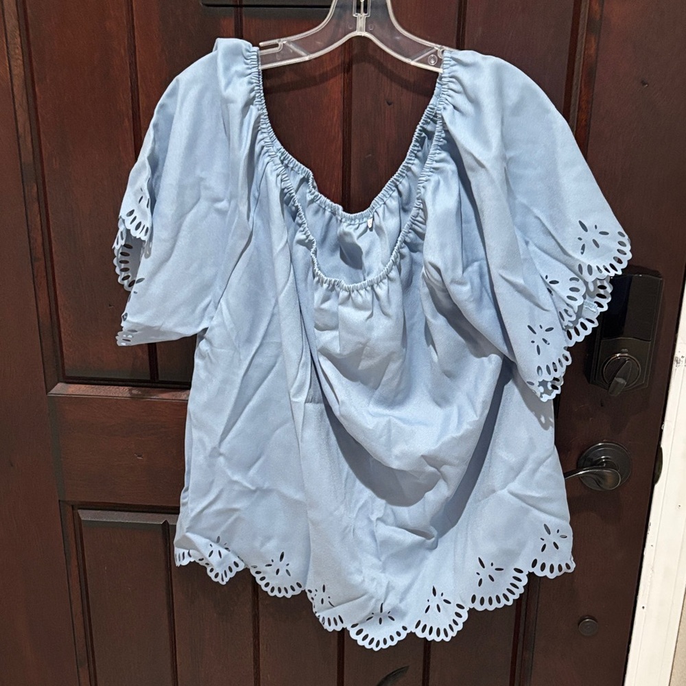 Shein Light Blue Eyelet Trim Women's Top 4XL